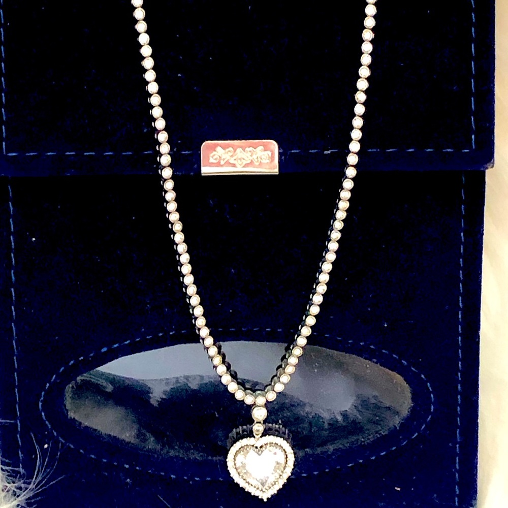 Faux diamond heart tennis necklace
